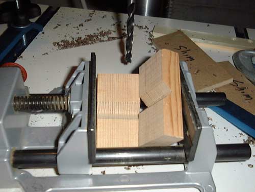 Scrap wood V blocks and vise.